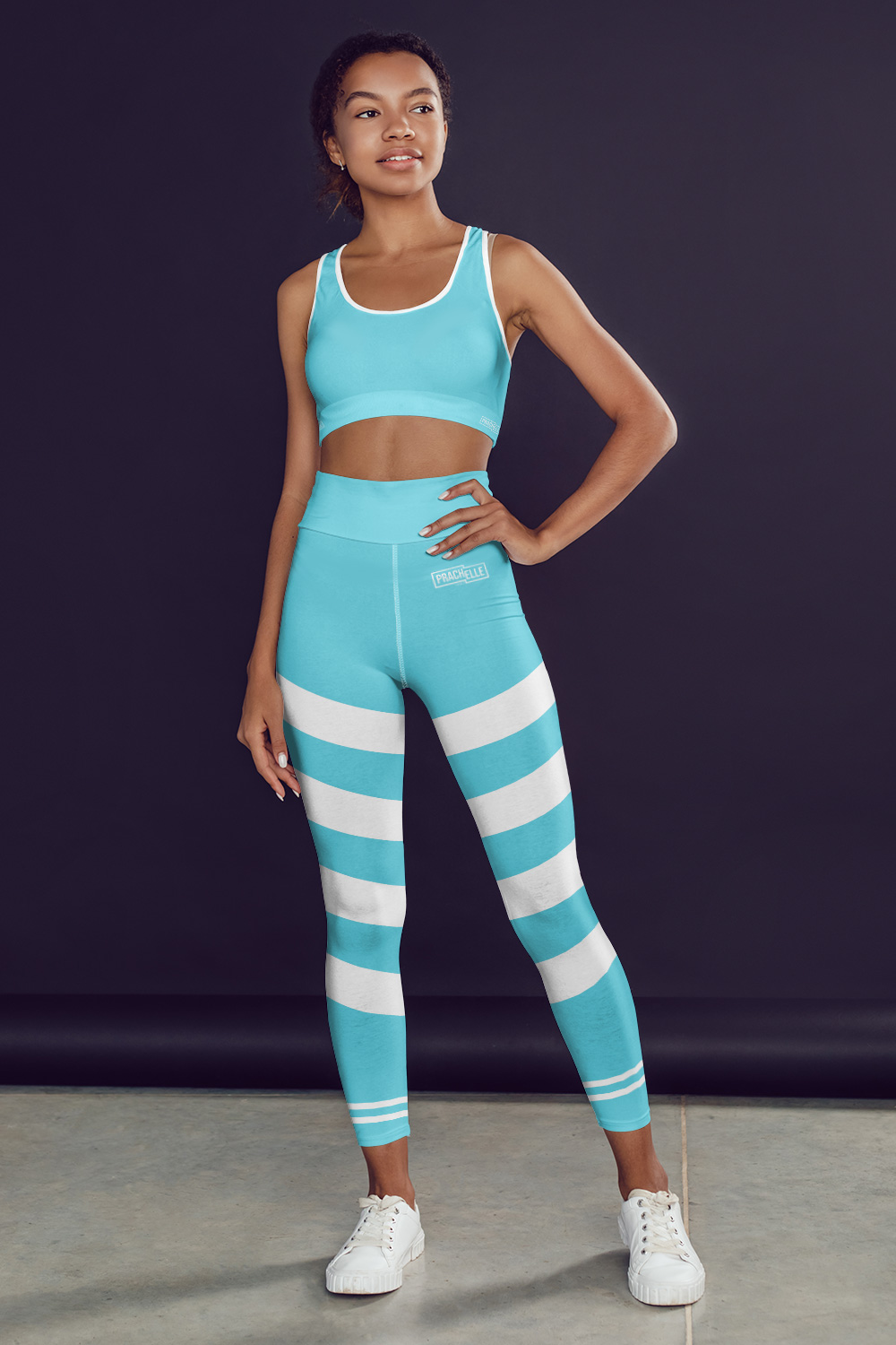 Cyan Blue Technical Leggings with Stripes