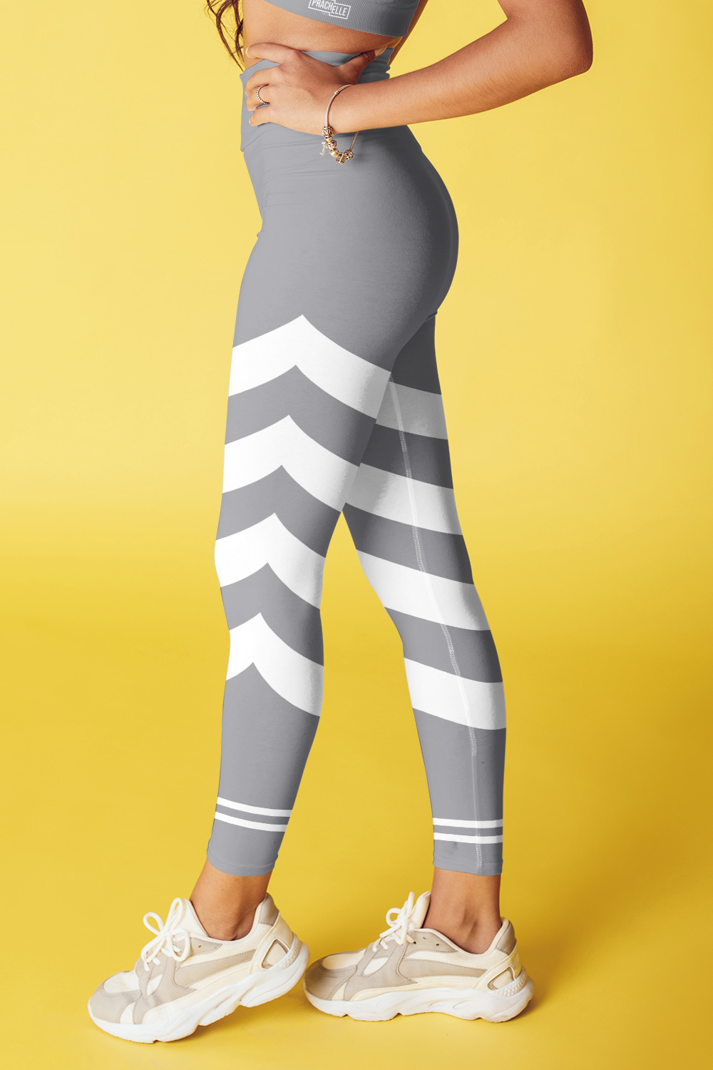 Grey Technical Leggings with Stripes