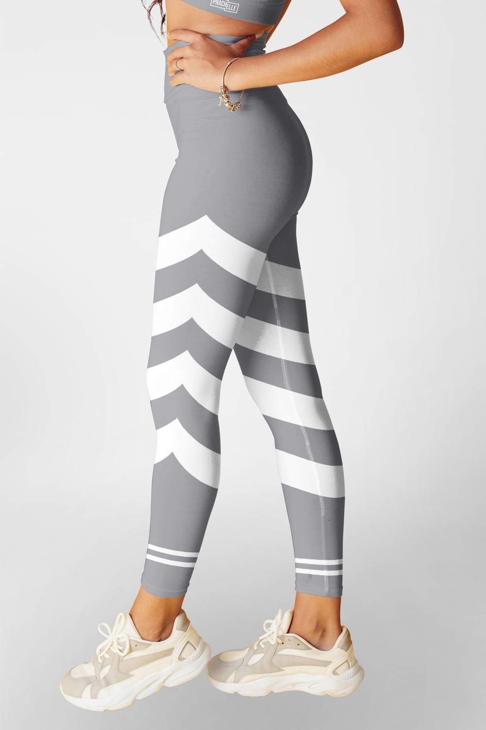 Grey Technical Leggings with Stripes 
