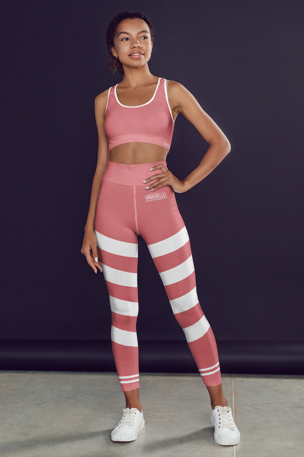 Incarnadine Pink Technical Leggings with Stripes