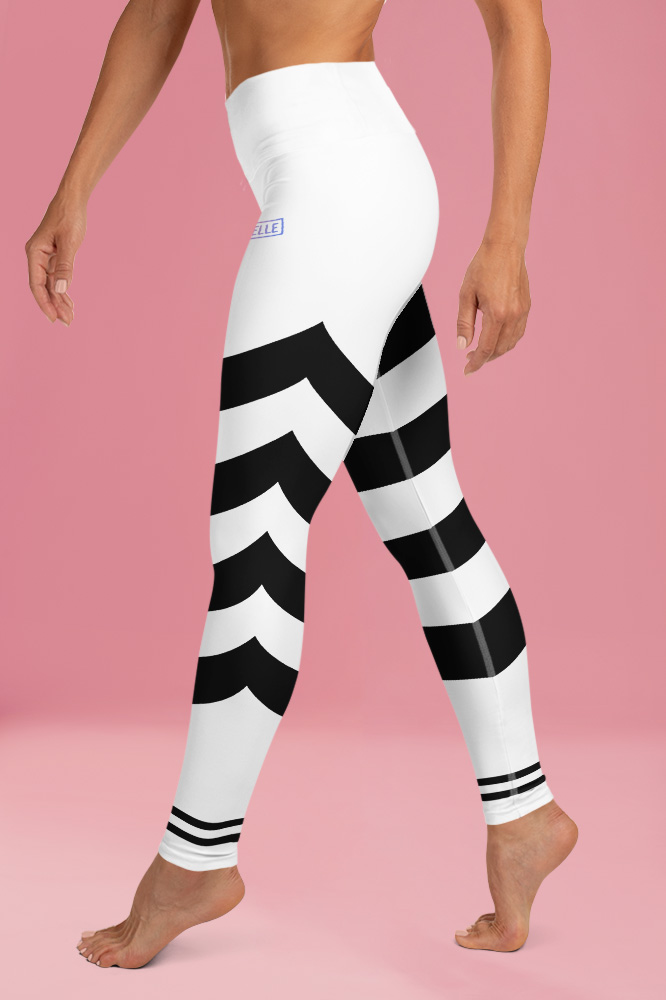White Technical Leggings with Black Stripes