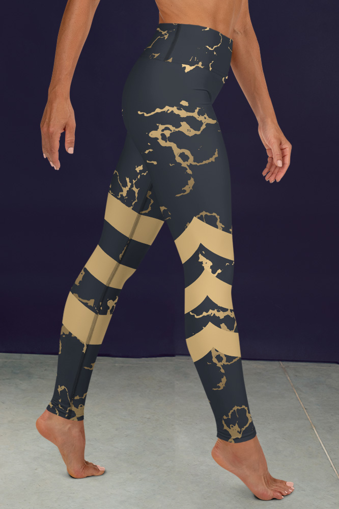 Portor | Dark Golden Marble Leggings with Stripes