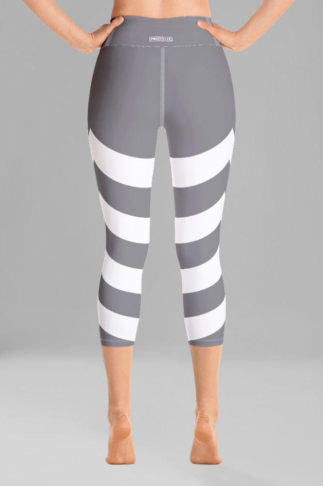 Grey Technical Capri Leggings with Stripes
