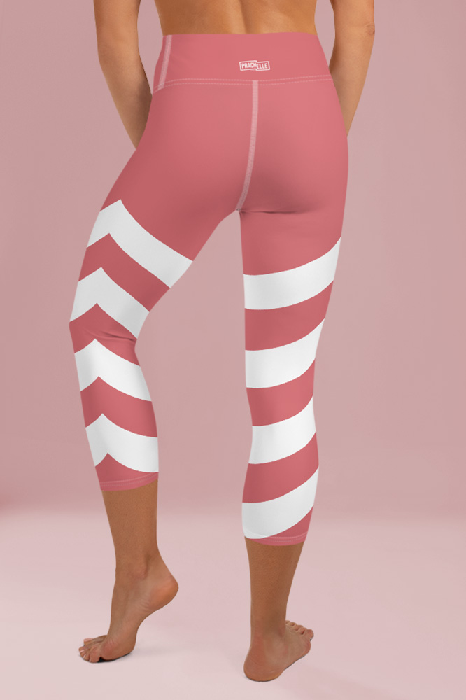 Incarnadine Pink Technical Capri Leggings with Stripes
