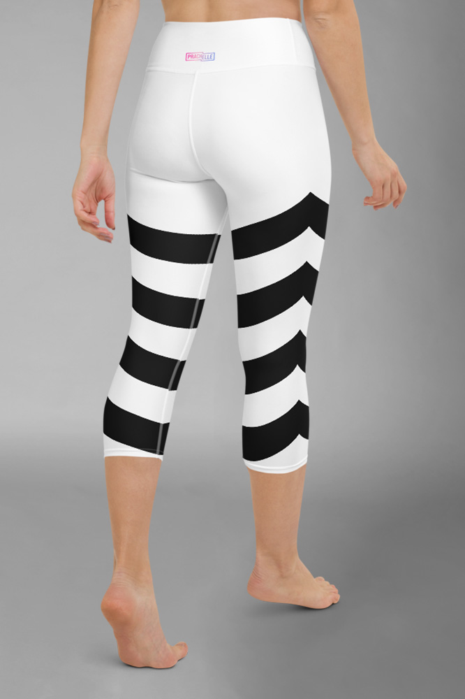 White Technical Capri Leggings with Black Stripes
