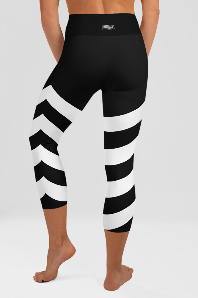 Black Technical Capri Leggings with White Stripes