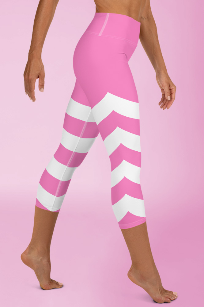 Pink Technical Capri Leggings with Stripes