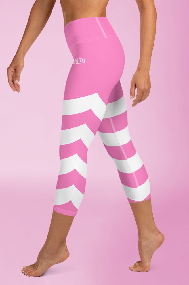 Pink Technical Capri Leggings with Stripes